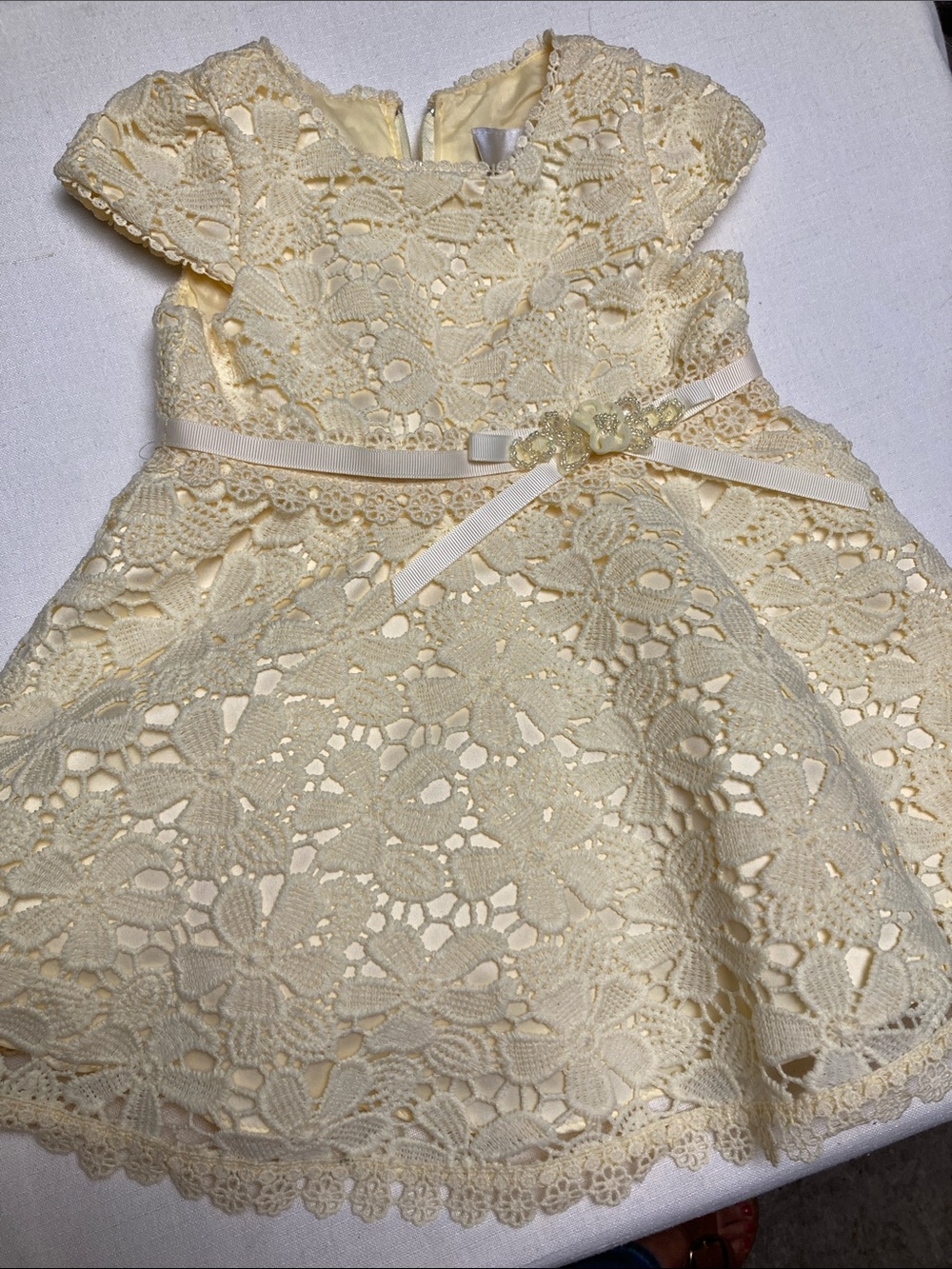 Rare Editions Cream Floral Lace Dress with Satin Bow